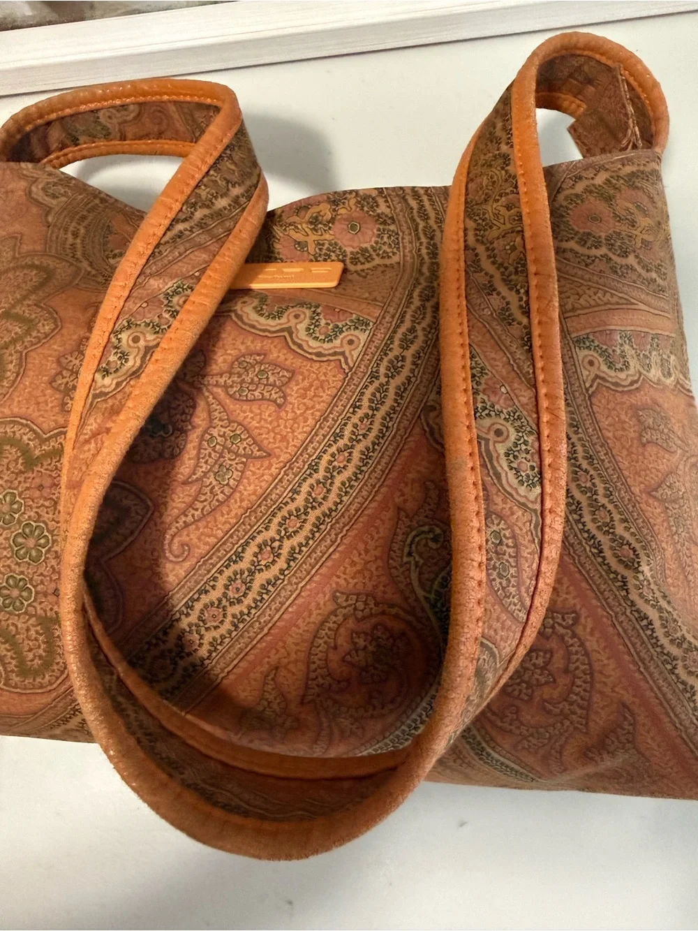 Etro Paisley Shoulder Bag in Rust and Green Accents